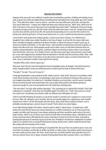 Language Paper 1 Question 1-4 Memoirs of a geisha