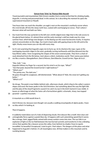 AQA English Language Paper 1 Section A - Echo, Thomas Olde Heuvelt