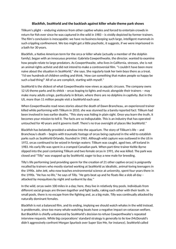 Literacy Lesson using Blackfish Documentary and Article