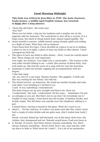 Language Paper 1 Section A - Good Morning Midnight, Jean Rhys