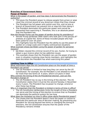 Higher Modern Studies Branches of Government Notes | Word Document