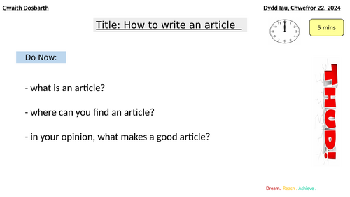 Year 11 Article writing lessons
