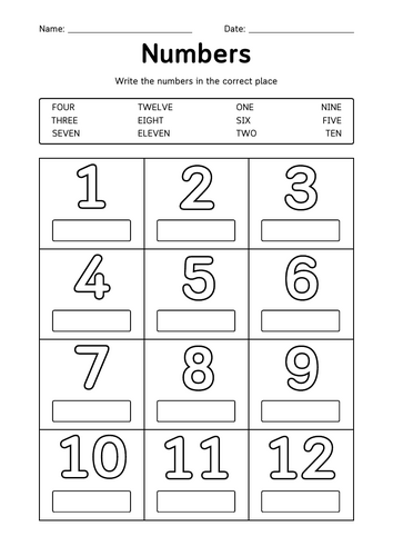 Numbers from 1 to 12