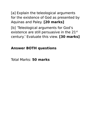 A-Level RS: 2020 Teleological Argument Model Plan + Answer - Eduqas Philosophy