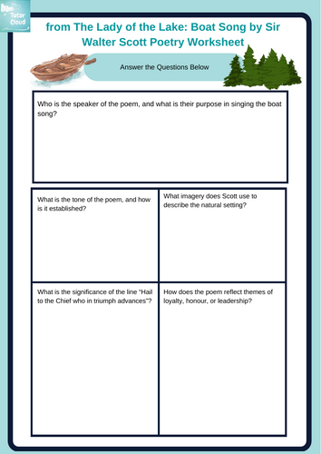 from The Lady of the Lake: Boat Song by Sir Walter Scott Poetry Worksheet
