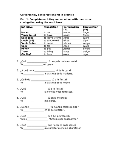 Go verbs tiny conversations fill in practice