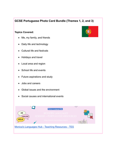 GCSE Portuguese Photo Card Bundle (Themes 1–5)