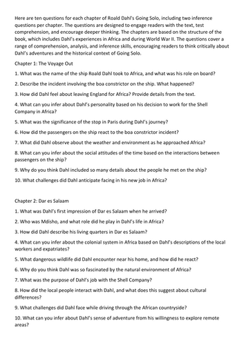 Comprehension Roald Dahl Going Solo