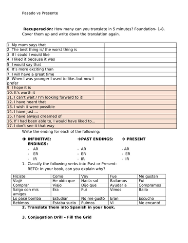 Grammar- Conjugating past and preset in Spanish