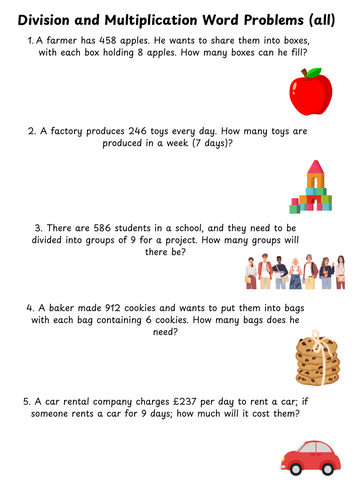 2 and 3 Digit Multiplication and Division Word Problem Booklet
