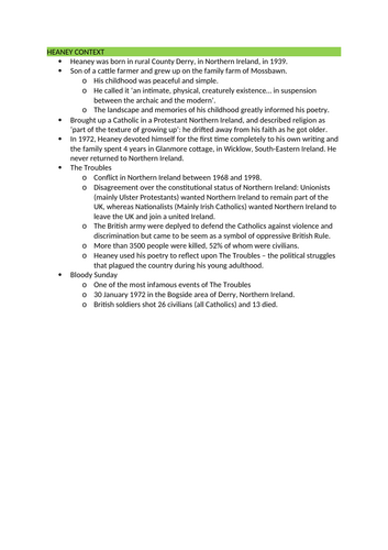 A* A Level English Heaney and Sheers Notes