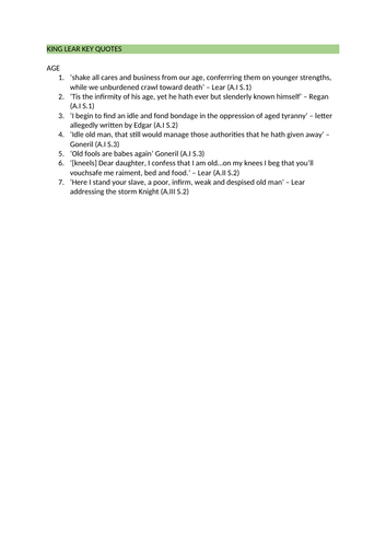 A* A Level King Lear Key Quotes