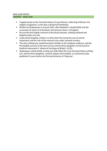 A* King Lear Key Critics and Context