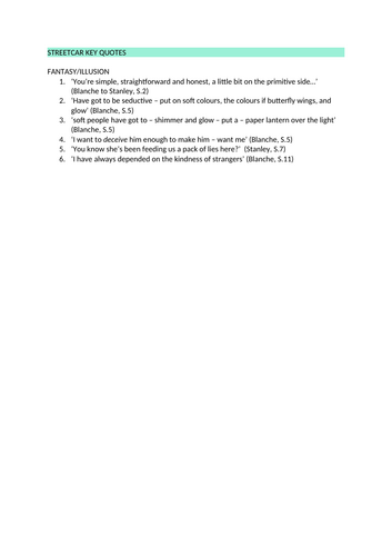 A* 'Streetcar' Key Quotations