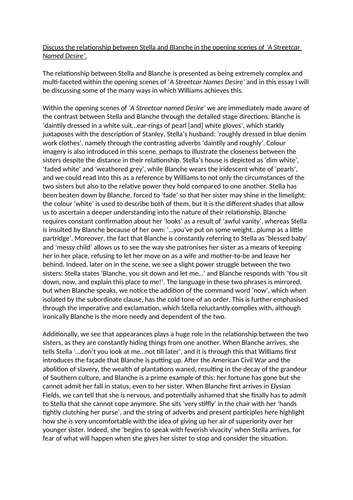 A* 'Streetcar' Essay: Stella and Blanche
