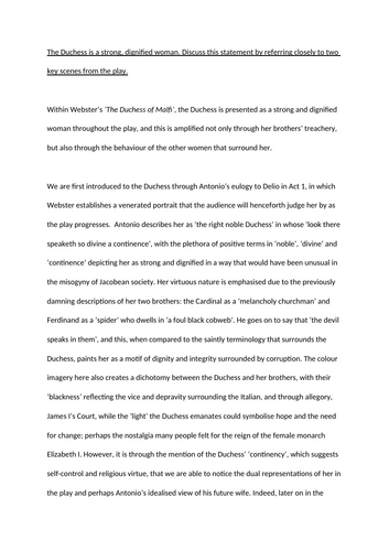 A* 'Duchess of Malfi' Essay: Duchess