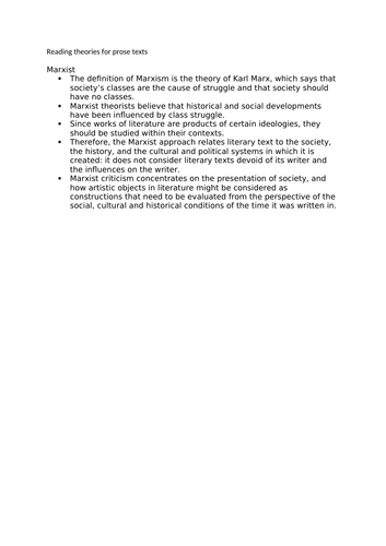 Reading Theories for Prose Texts (Marxist etc.)