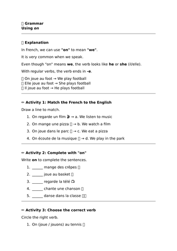 Studio 1 - Module 2 - Au collège en France - Grammar - Using "on" to say "we"