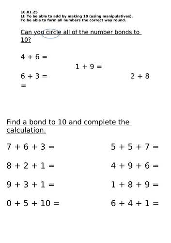 Number bonds to 10