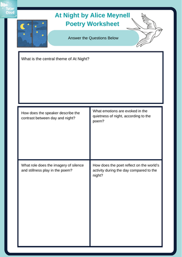 At Night by Alice Meynell Poetry Worksheet