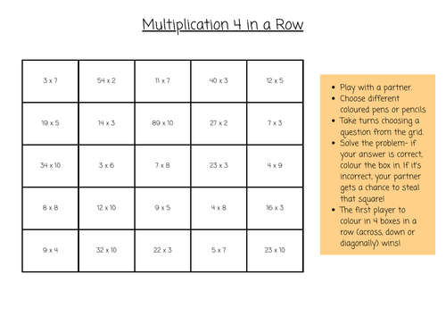 Multiplication 4 in a Row Game