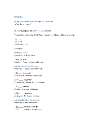 Studio 1 - Module 3 - Mon ordi et mon portable - Grammar - Present tense - je, tu, il/elle/on with -