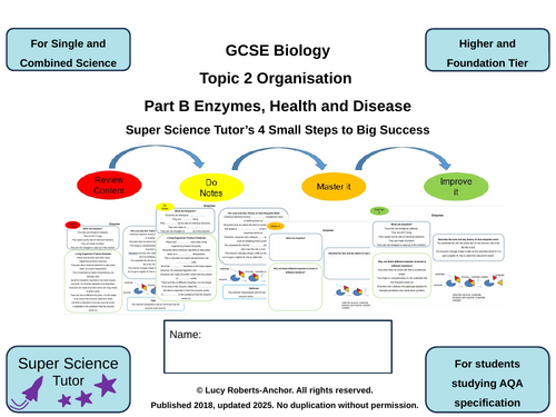 GCSE AQA Biology Topic 2B Enzymes and Health 4-Steps Revision