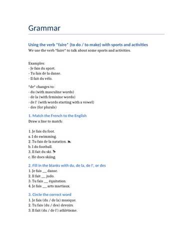 Studio 1 - Module 3 - Qu'est-ce que tu fais? - Grammar - Using the verb faire