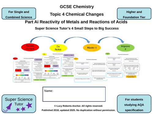 GCSE AQA Chemistry Topic 4Ai Chemical Changes, Metals and Acids, 4-Steps Revision