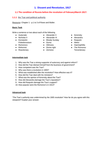 AQA 2N - Ch.1 - The condition of Russia before the revolutions.