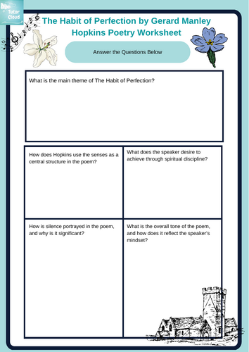 The Habit of Perfection by Gerard Manley Hopkins Poetry Worksheet