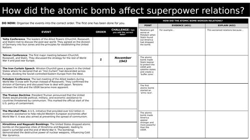 HISTORY GCSE EDEXCEL -  How did the atomic bomb affect superpower relations? ​FREE SAMPLE LESSON