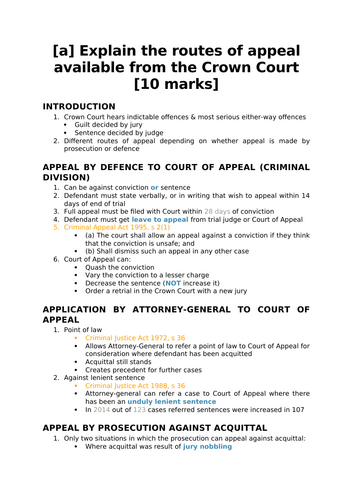 A-Level Law: 2021 Criminal Justice Combination Plan + Answer - Eduqas English Legal Systems