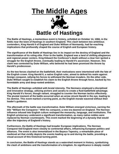 Battle of Hastings “Article & Questions” Assignment (The Middle Ages)