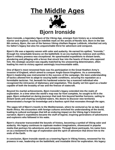 Bjorn Ironside “Article & Questions” Assignment (The Middle Ages)