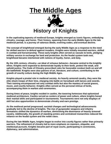 History of Knights “Article & Questions” Assignment (The Middle Ages)