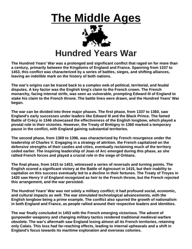 Hundred Years War “Article & Questions” Assignment (The Middle Ages)