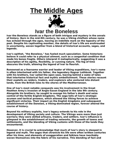Ivar the Boneless “Article & Questions” Assignment (The Middle Ages)