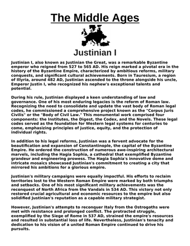 Justinian I “Article & Questions” Assignment (The Middle Ages)
