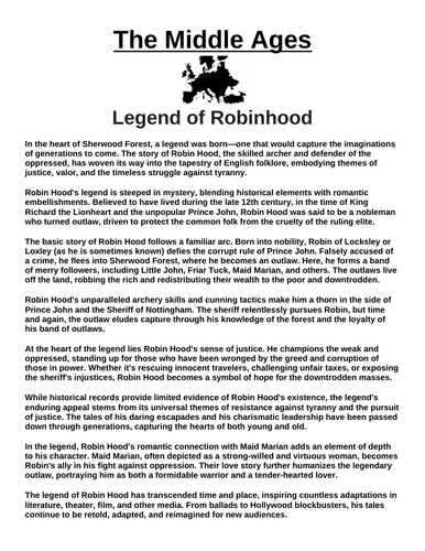 Legend of Robinhood “Article & Questions” Assignment (The Middle Ages)