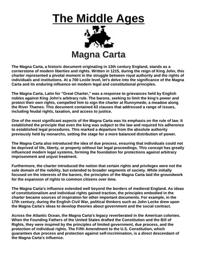 Magna Carta “Article & Questions” Assignment (The Middle Ages)