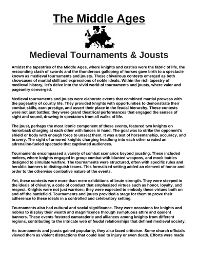 Medieval Tournaments & Jousts “Article & Questions” Assignment (The Middle Ages)
