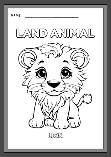 Land Animals Coloring Pages Activity Worksheet in Black and White Illustrative Style