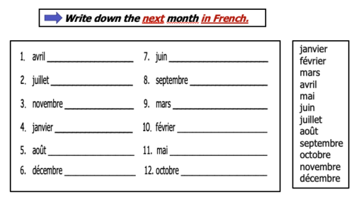 Les mois de l'année - The months of the year.