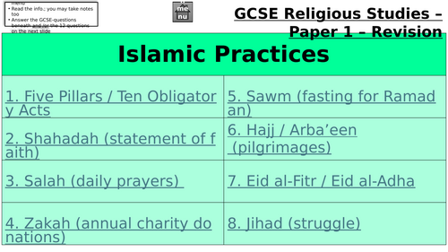 AQA GCSE RS Revision Resource - Islamic Practices