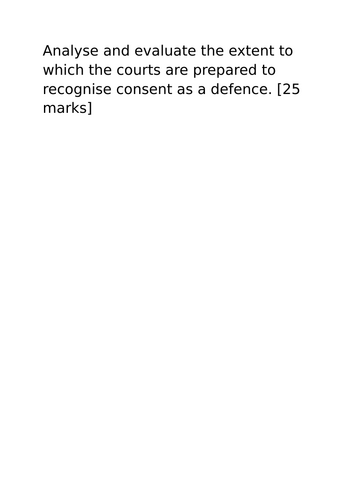 A-Level Law: 2023 Consent Evaluation Model Plan + Answer - Eduqas Criminal Law