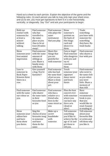 Group challenge/ tutor group challenge to encourage people to talk, bond, be sociable