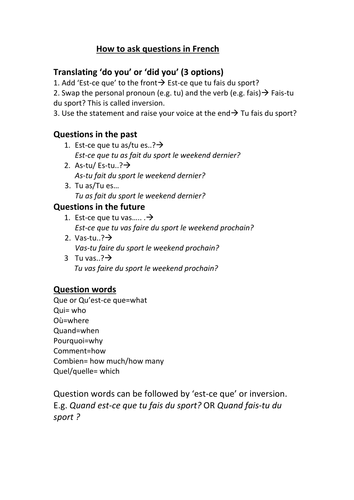 Asking questions in French - Poser des questions