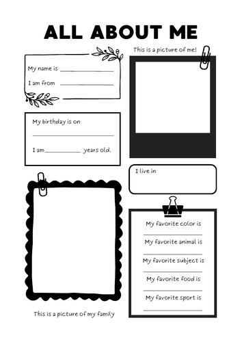 All About Me Worksheet