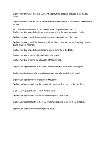 CIE 0992 Eng Lit - To Kill a Mockingbird exam questions
